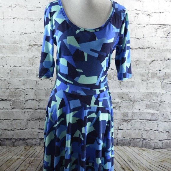LuLaRoe Dresses & Skirts - LLR Lularoe Nicole Blue Geometric Geo Knit Dress M